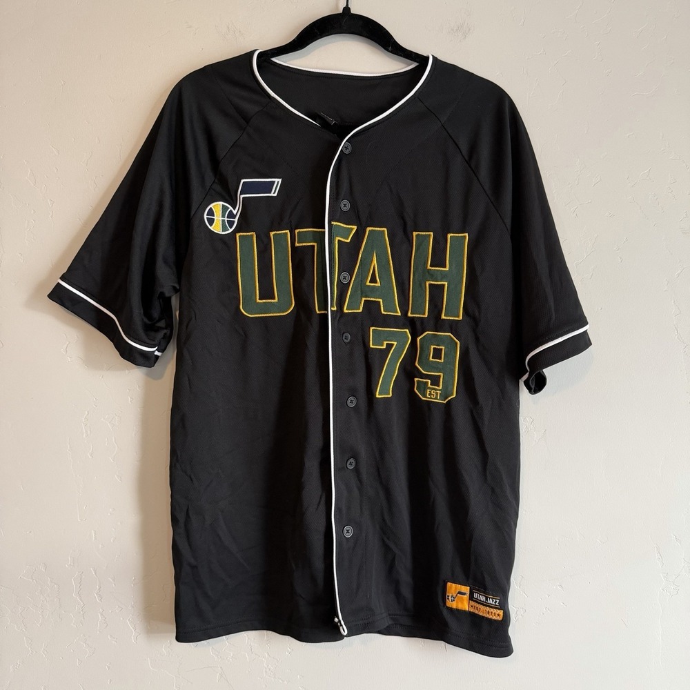 Ultra Game Mens Utah‎ Jazz NBA Jersey Shirt Size M Black Green Est 79
